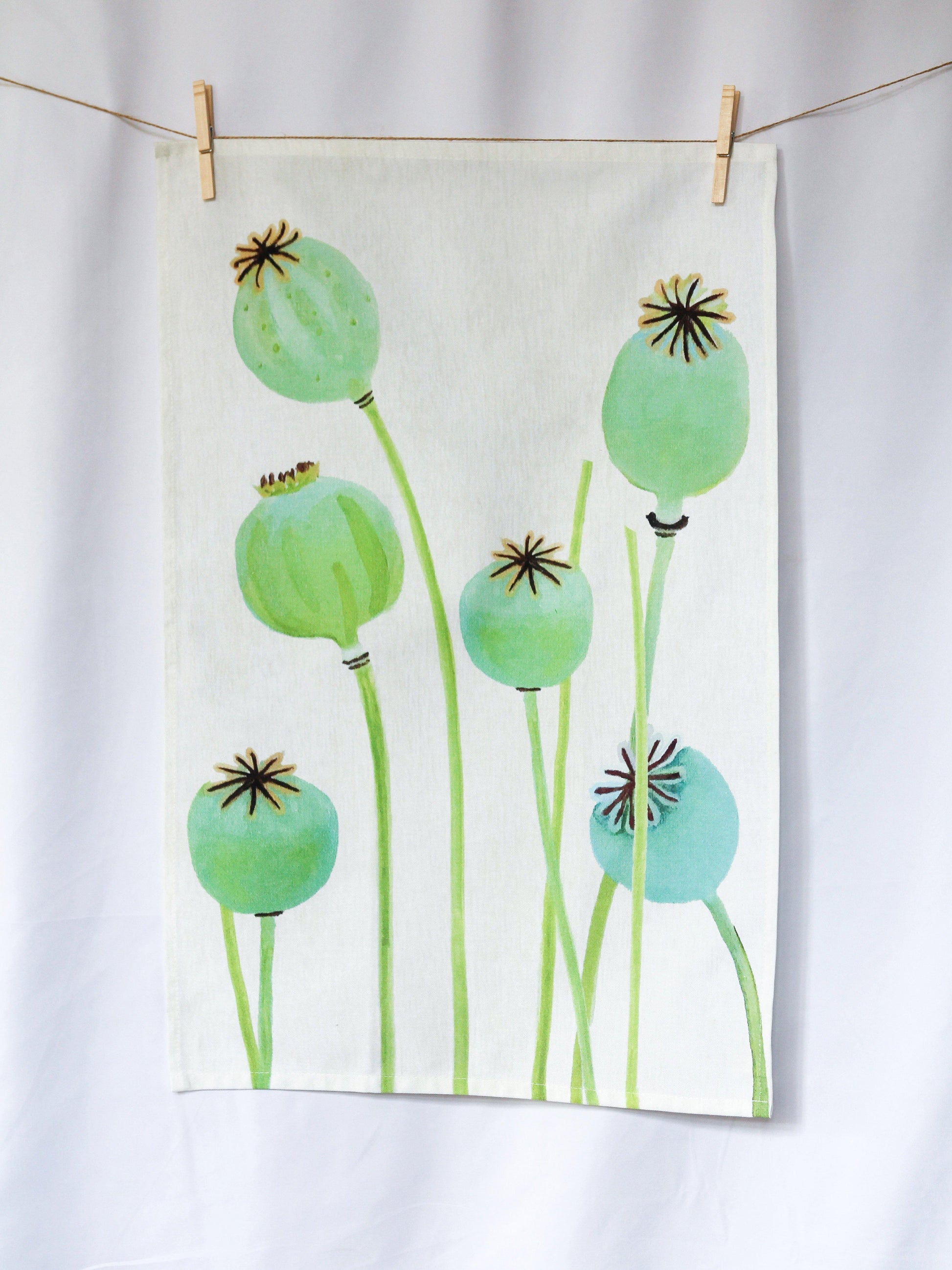 Poppy Pods Tea Towel in Ecru