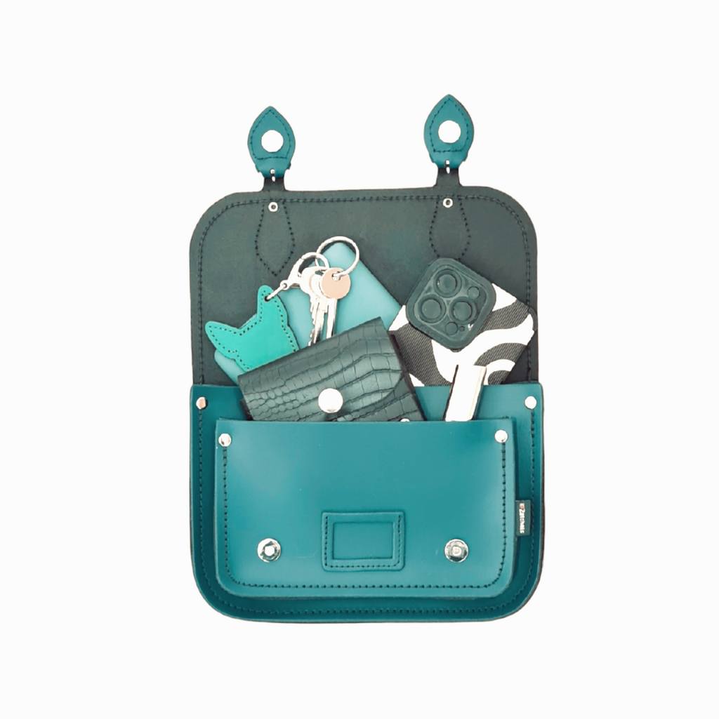 Leather Midi Satchel - Teal