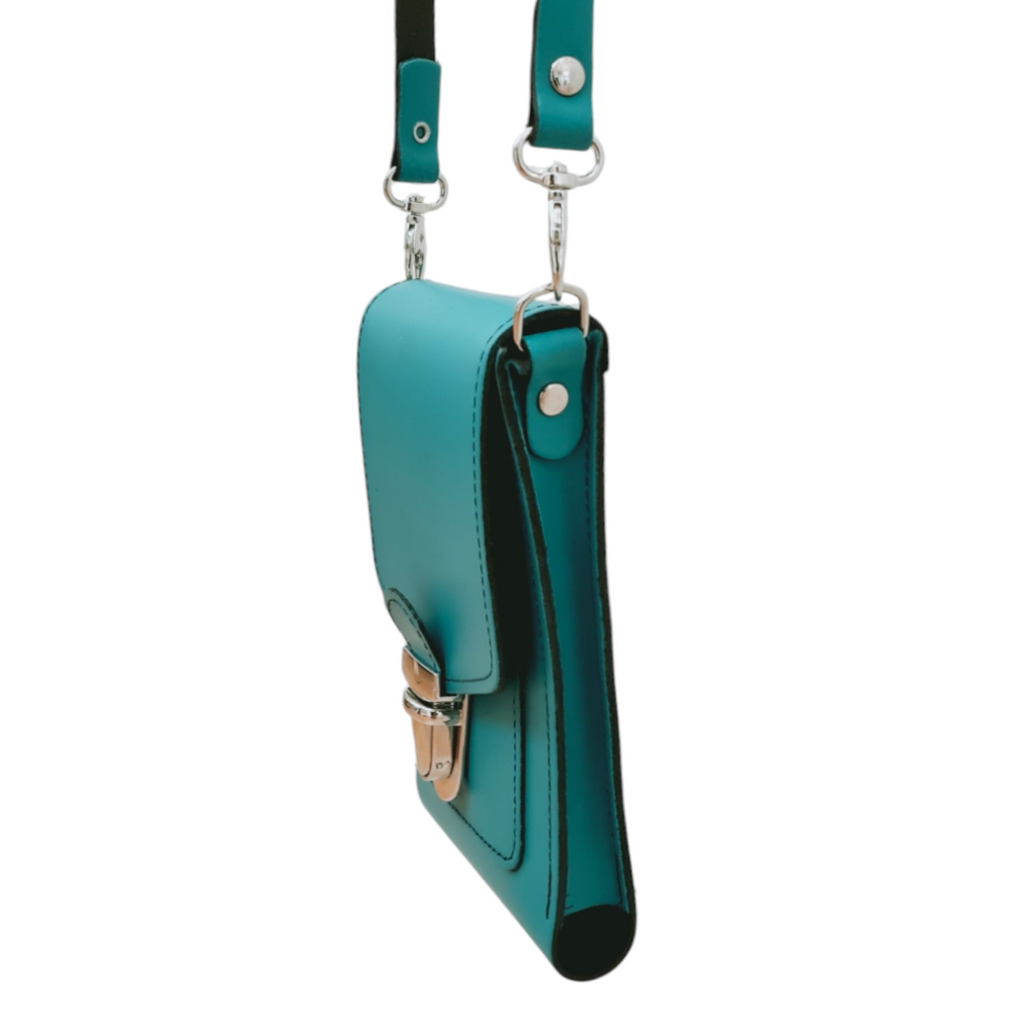 Leather Push Lock Crossbody Phone Case - Teal