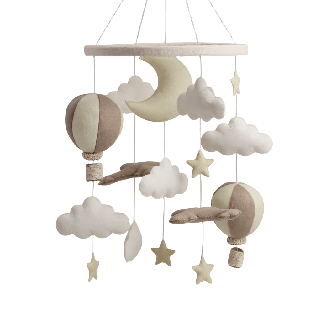 Night Flight Nursery Mobile with Hand-Felted Balloons and Moon
