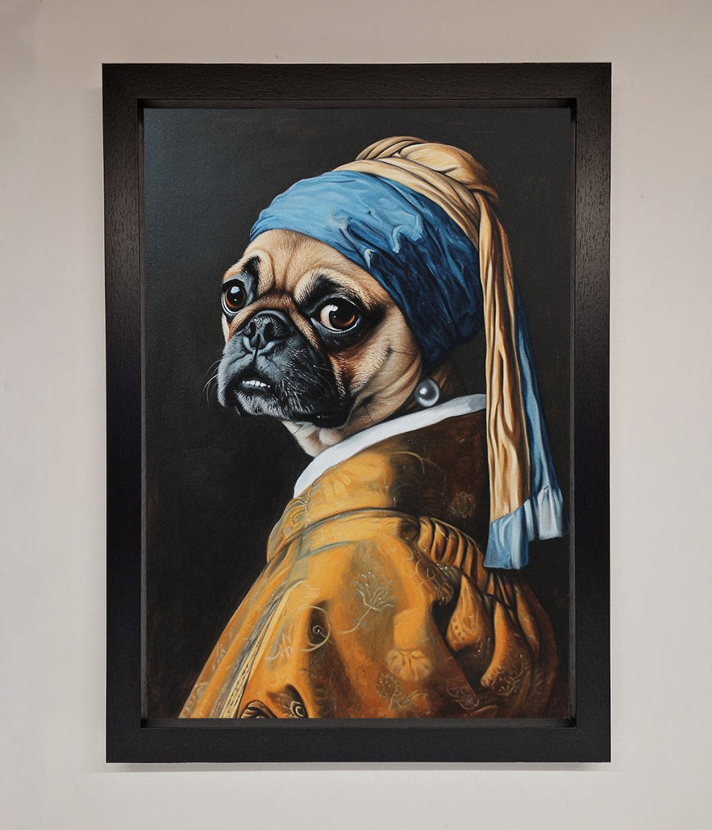 The Pug With The Pearl Earring Framed Print