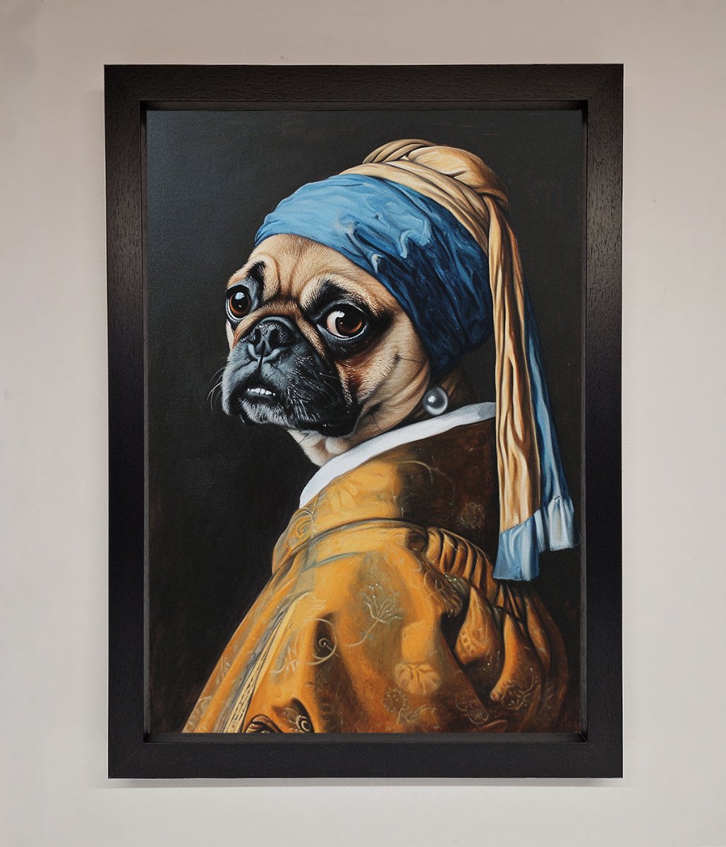 The Pug With The Pearl Earring Framed Print