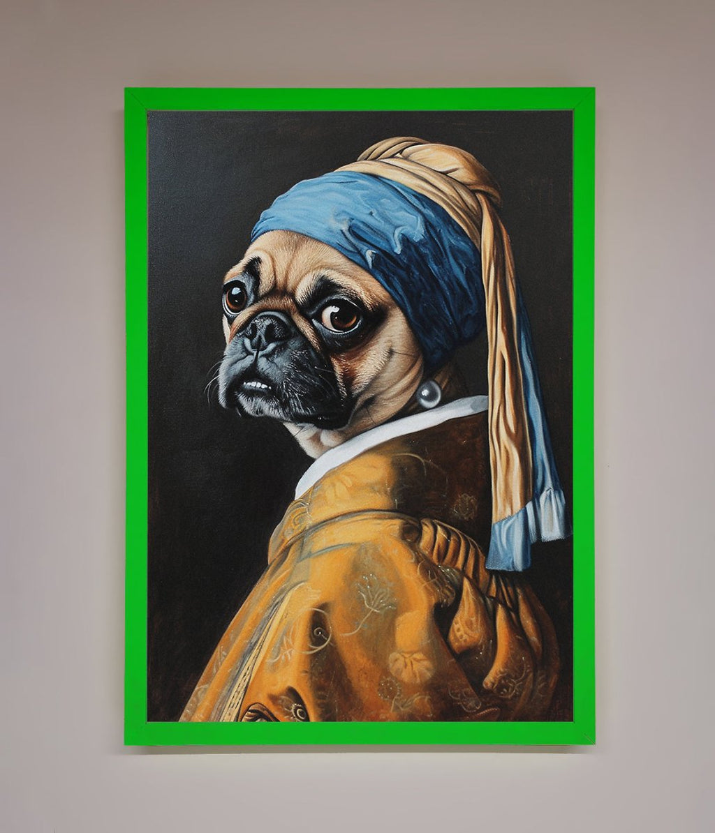 The Pug With The Pearl Earring Framed Print