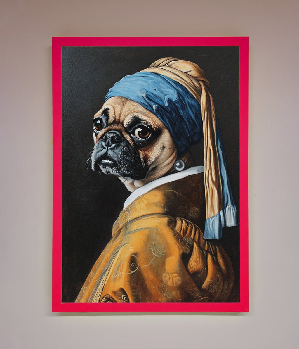The Pug With The Pearl Earring Framed Print