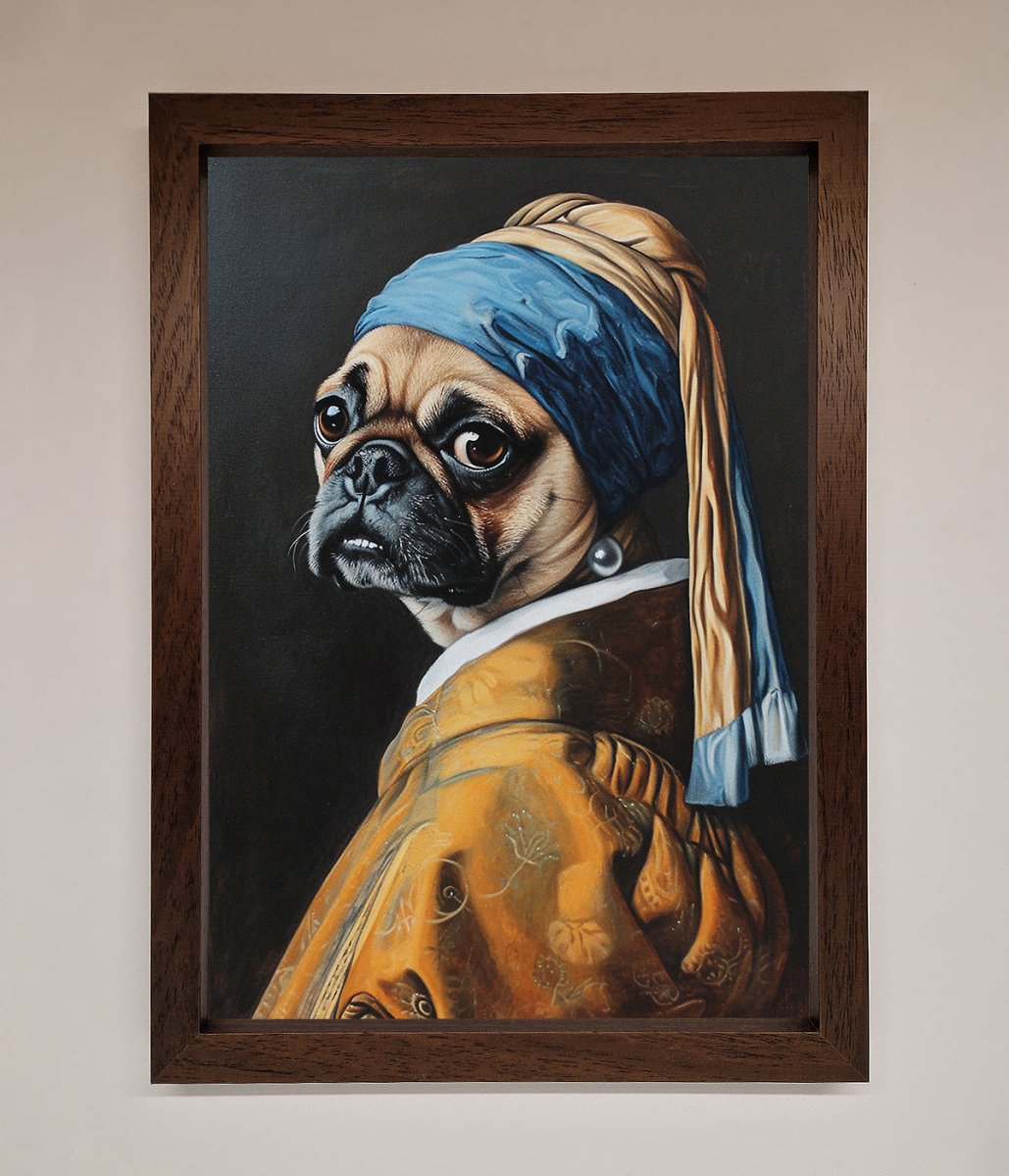 The Pug With The Pearl Earring Framed Print