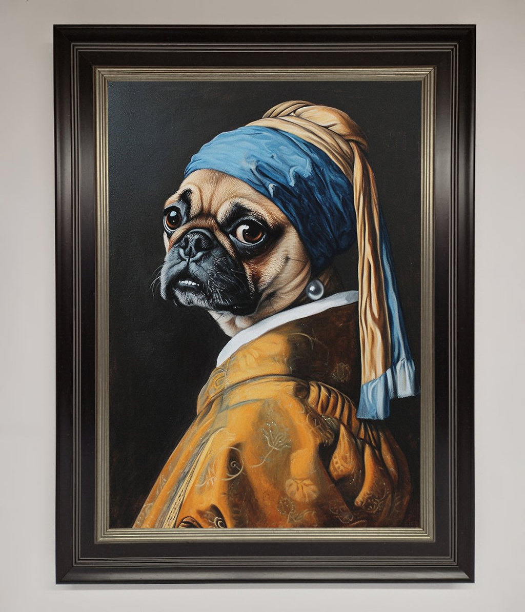 The Pug With The Pearl Earring Framed Print