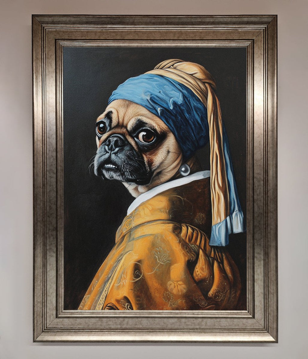 The Pug With The Pearl Earring Framed Print