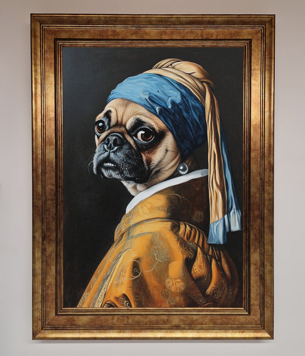 The Pug With The Pearl Earring Framed Print