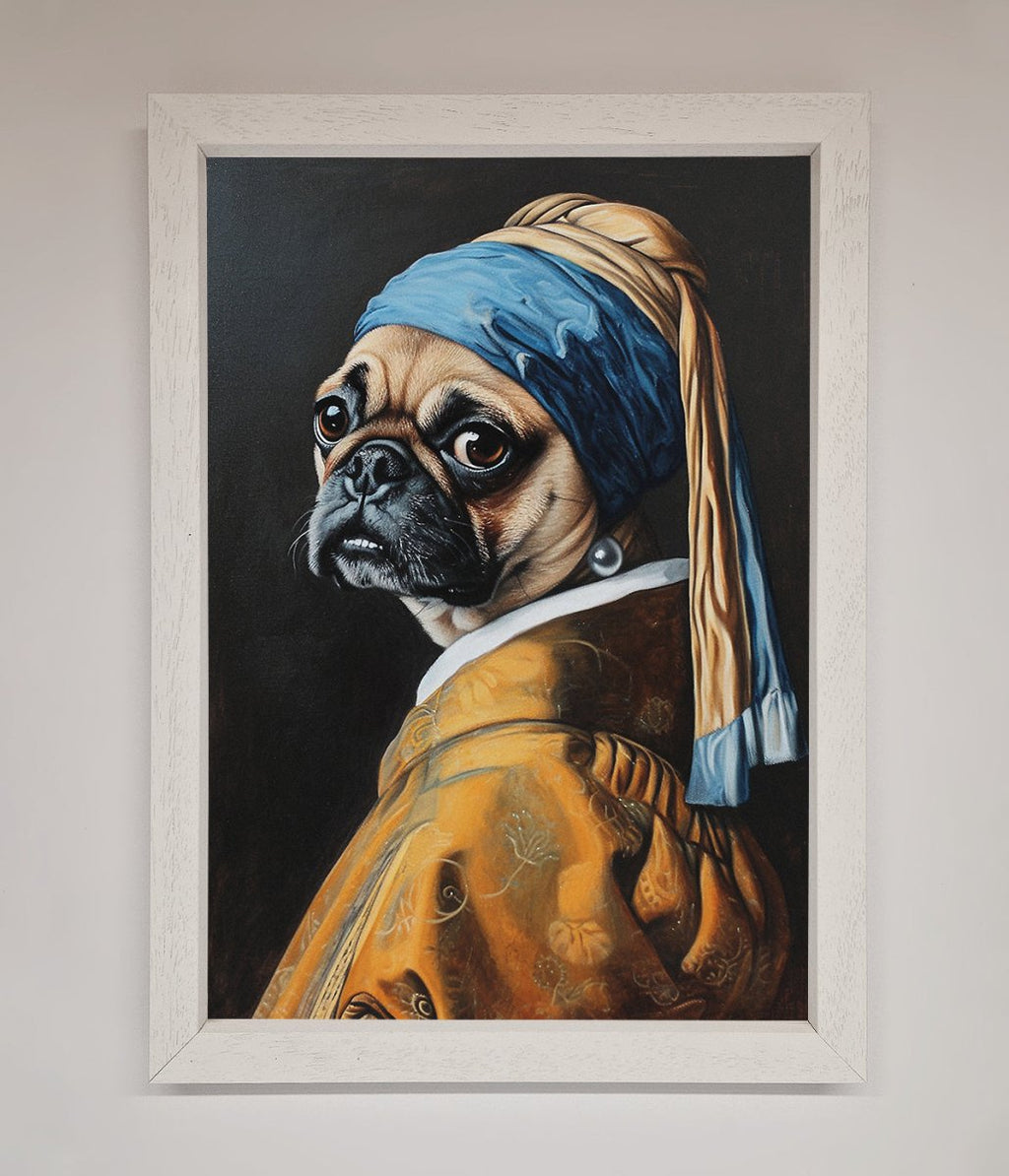 The Pug With The Pearl Earring Framed Print