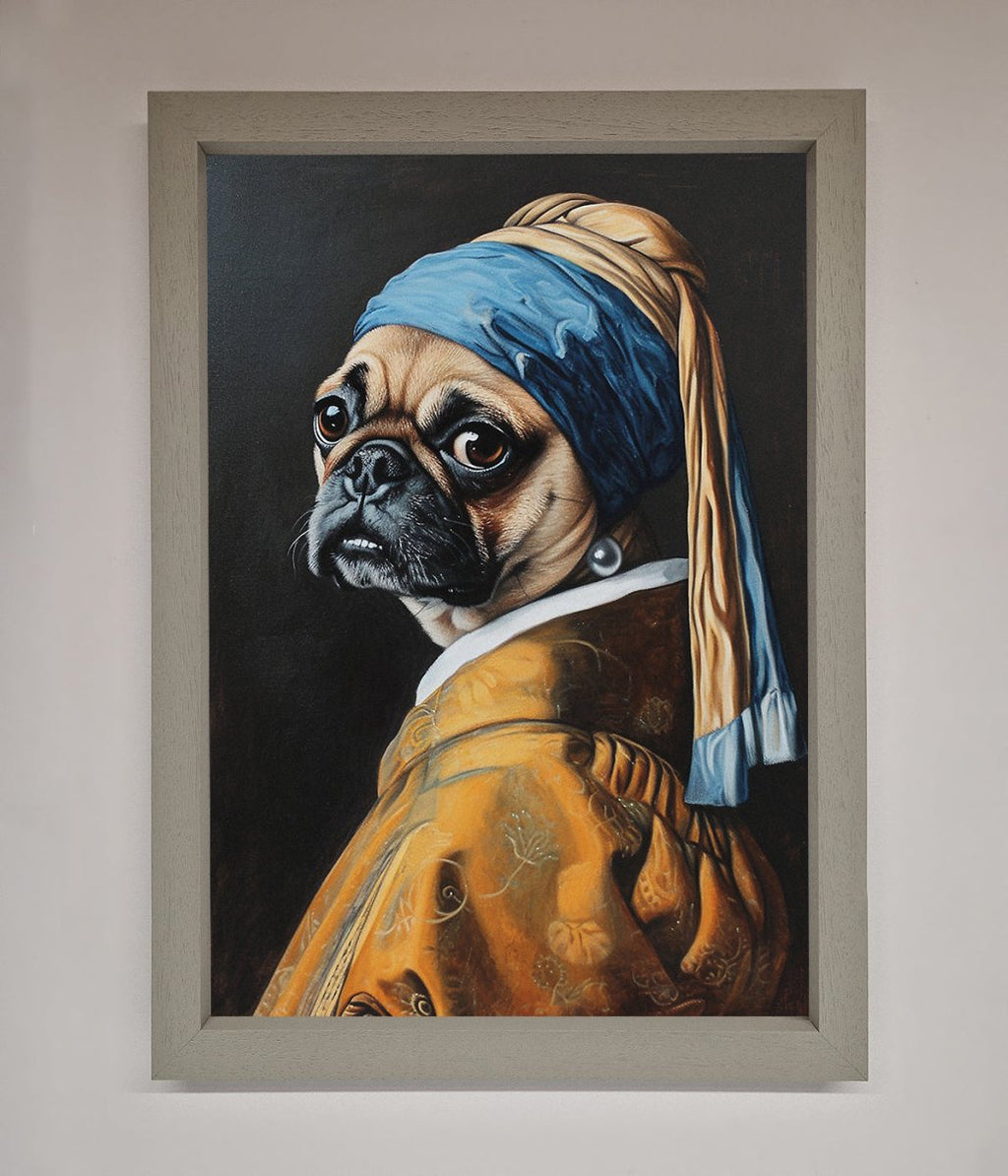 The Pug With The Pearl Earring Framed Print