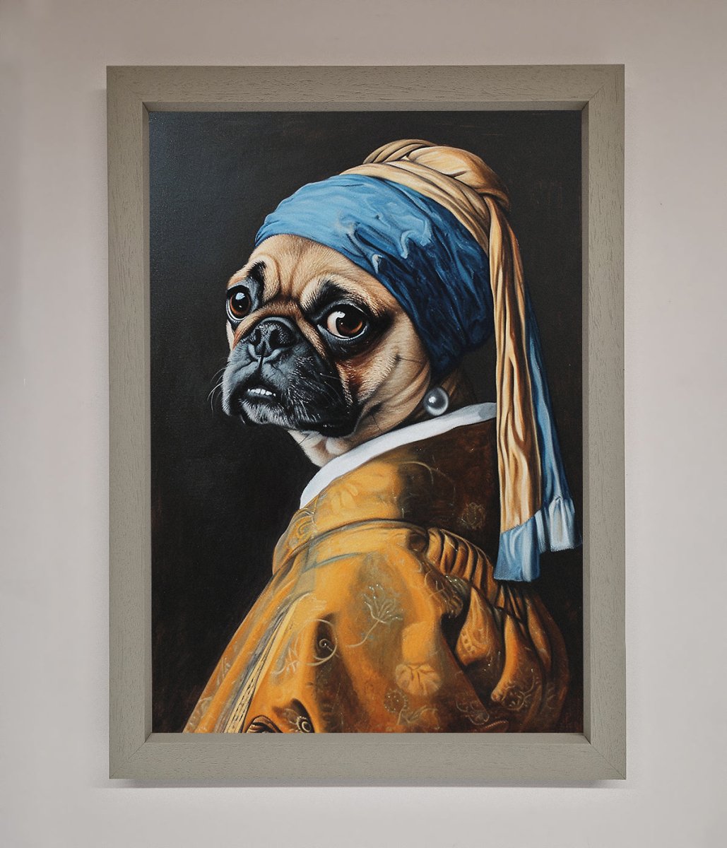 The Pug With The Pearl Earring Framed Print