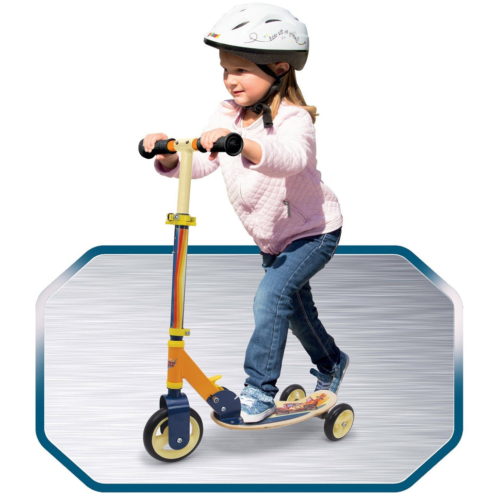sturdy wooden cars-themed scooter for kids with anti-slip wheels and adjustable handlebar