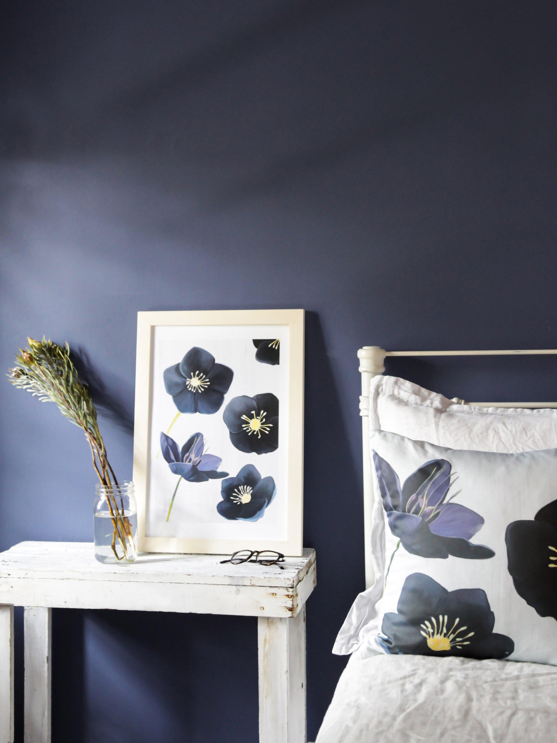 Black Hellebore on Snow Throw Pillow 18 inch Square