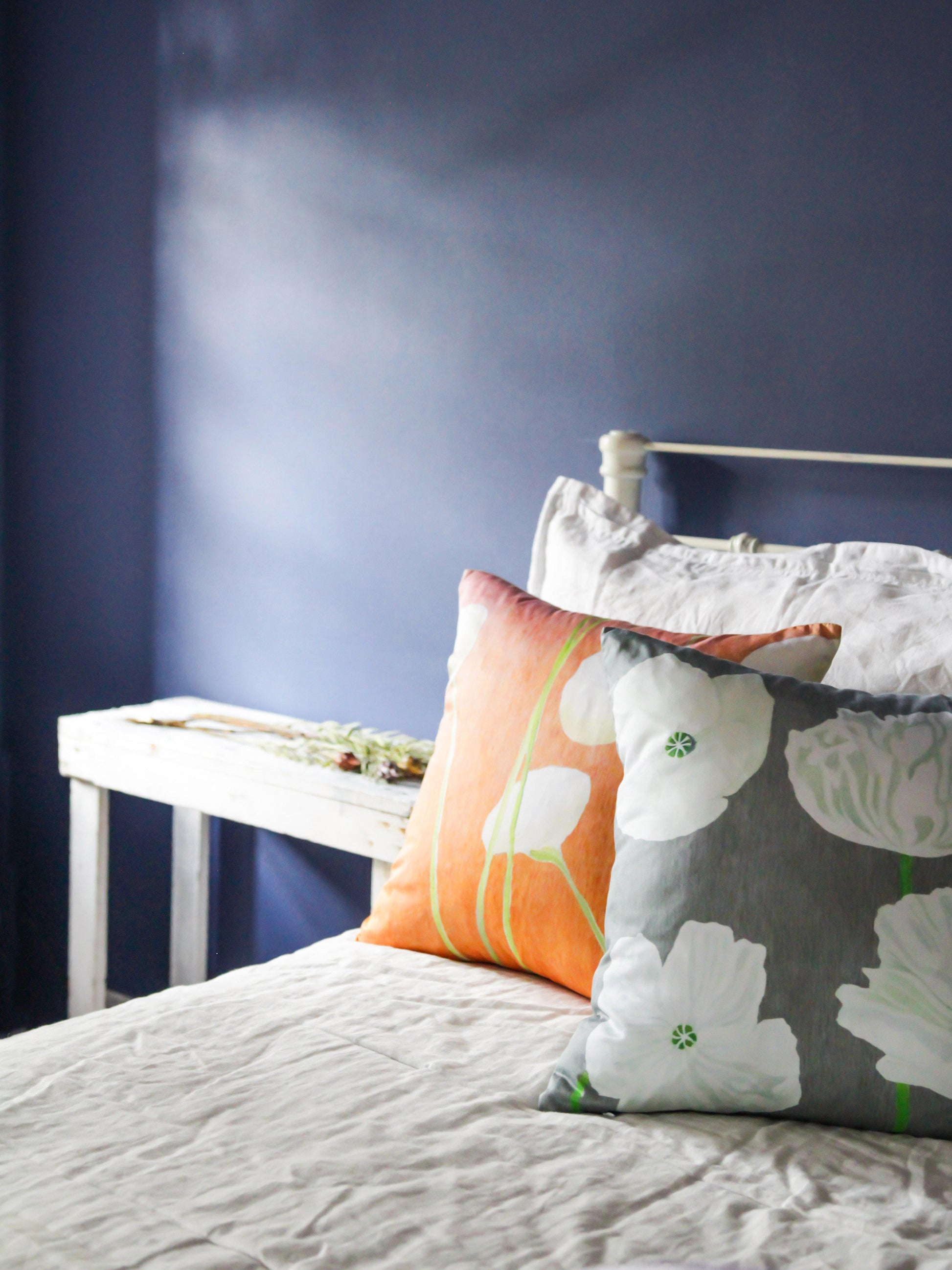 Cream Flowers on Orange Reversible Throw Pillow 18 inch