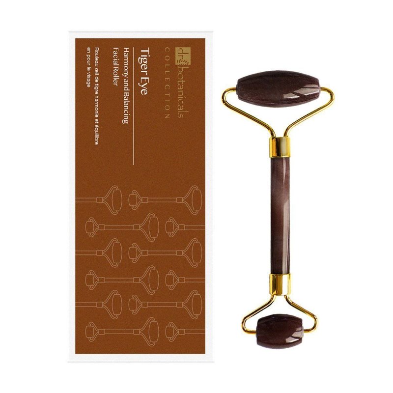 Tiger Eye Facial Roller with Gold Handle