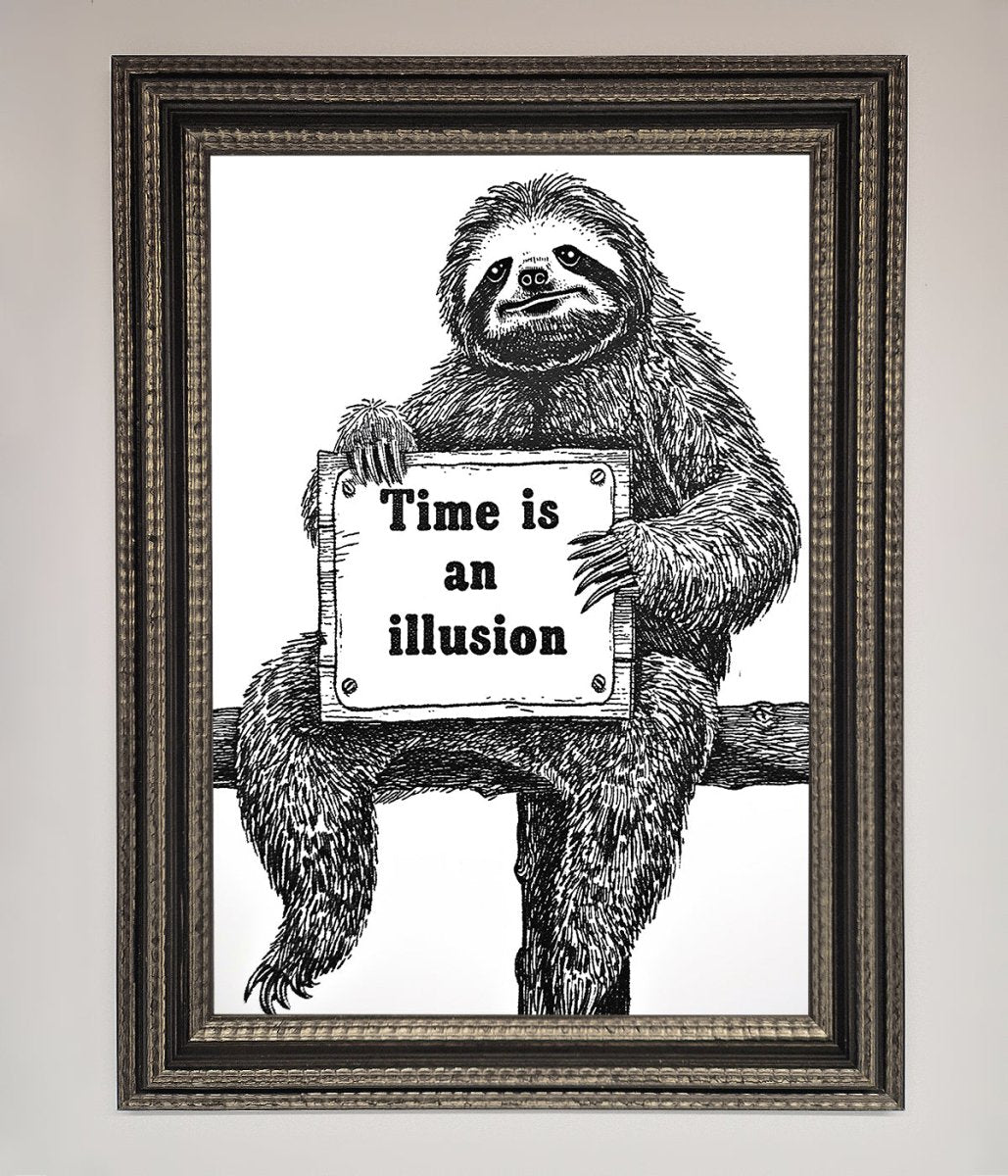Time Is An Illusion Sloth Black Framed Poster