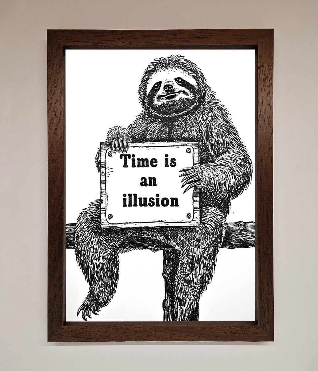 Time Is An Illusion Sloth Black Framed Poster