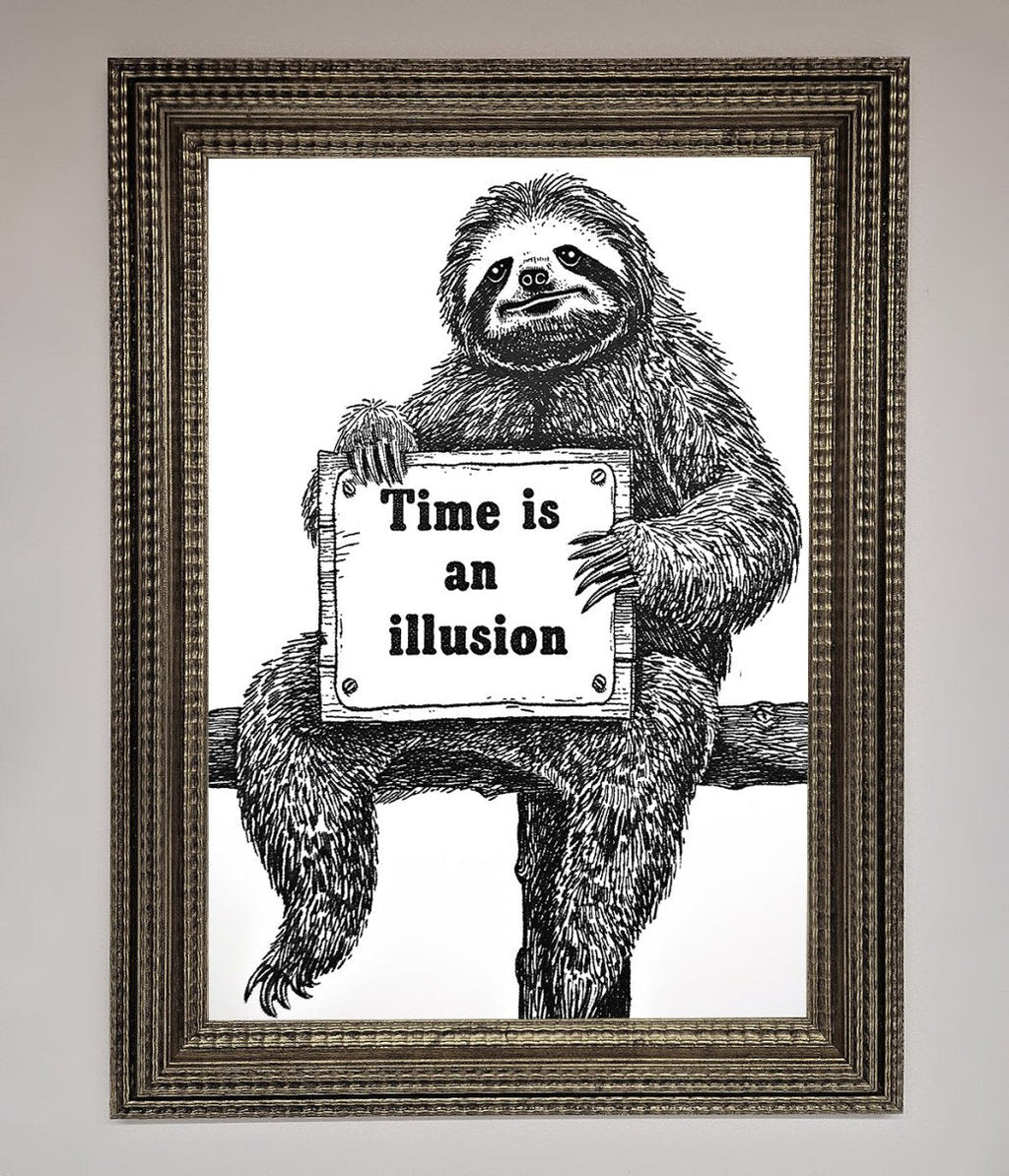 Time Is An Illusion Sloth Black Framed Poster