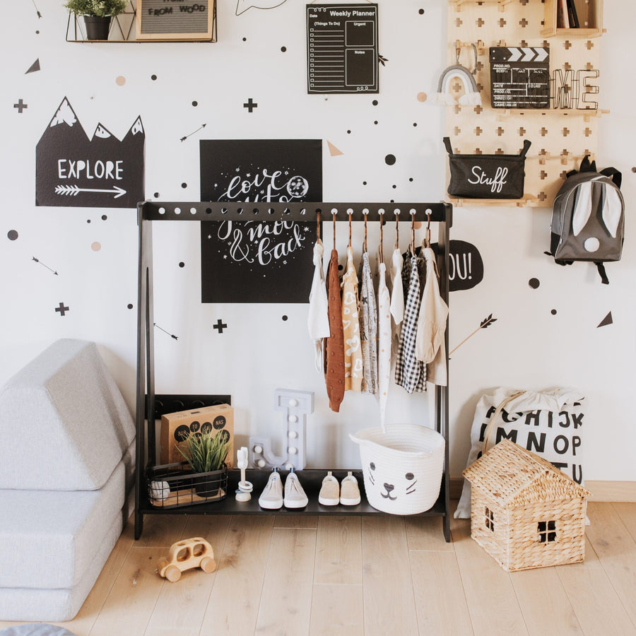 Versatile Toddler Dress-Up Rack – Montessori Inspired Organizer by Montessori House Bed at www.brixbailey.com