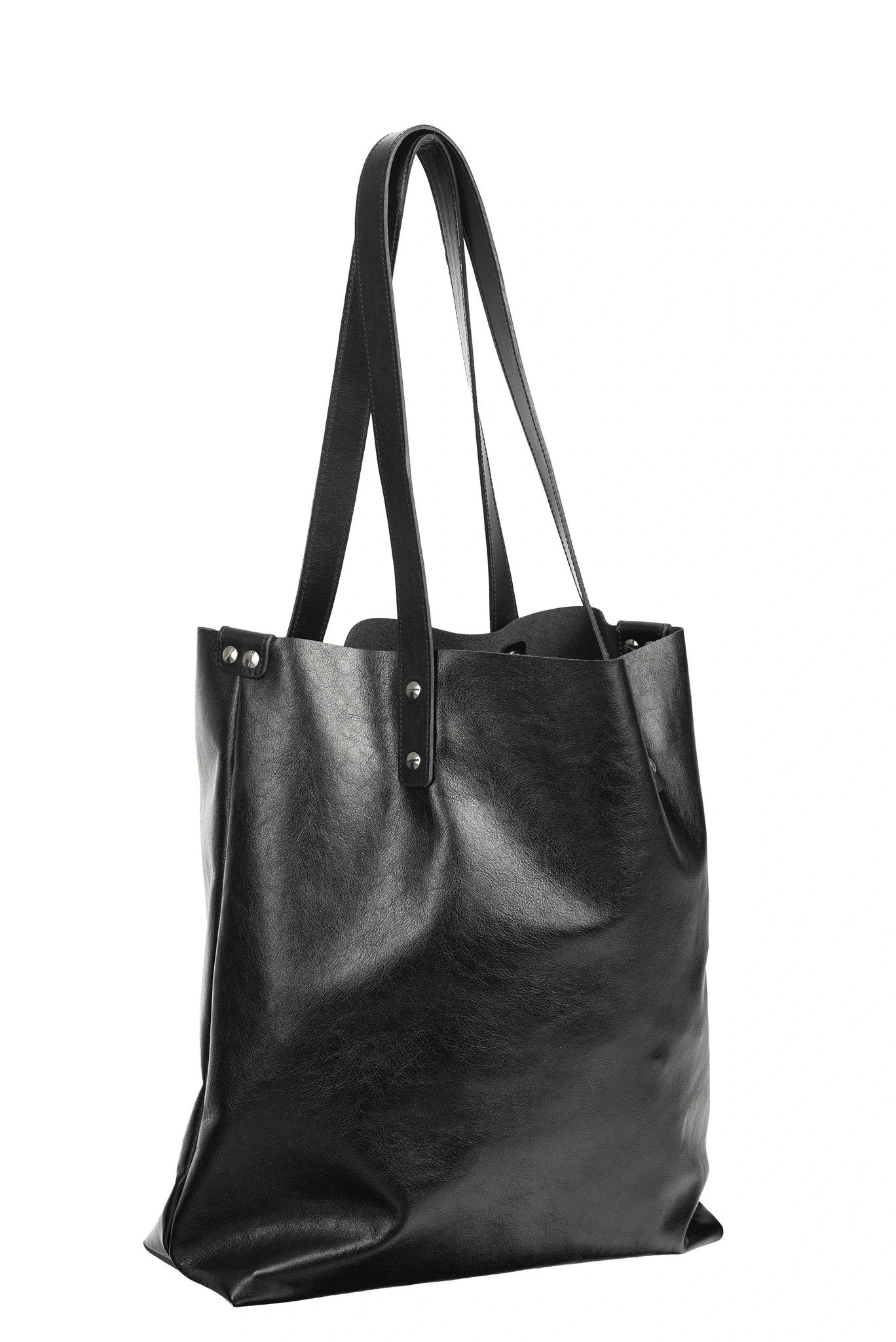 Leather Tote Bag with removable zip pocket - Black