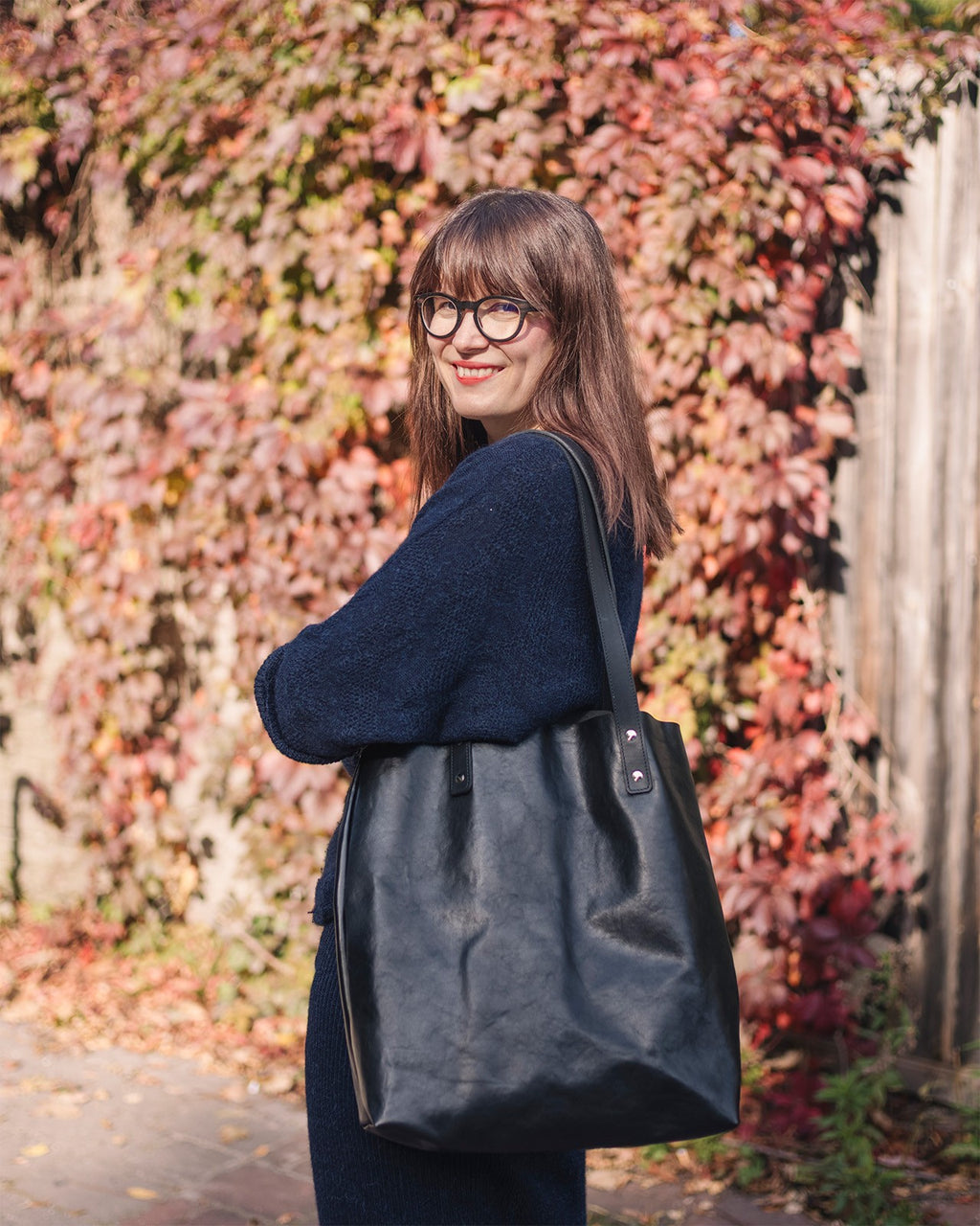 Leather Tote Bag - Black