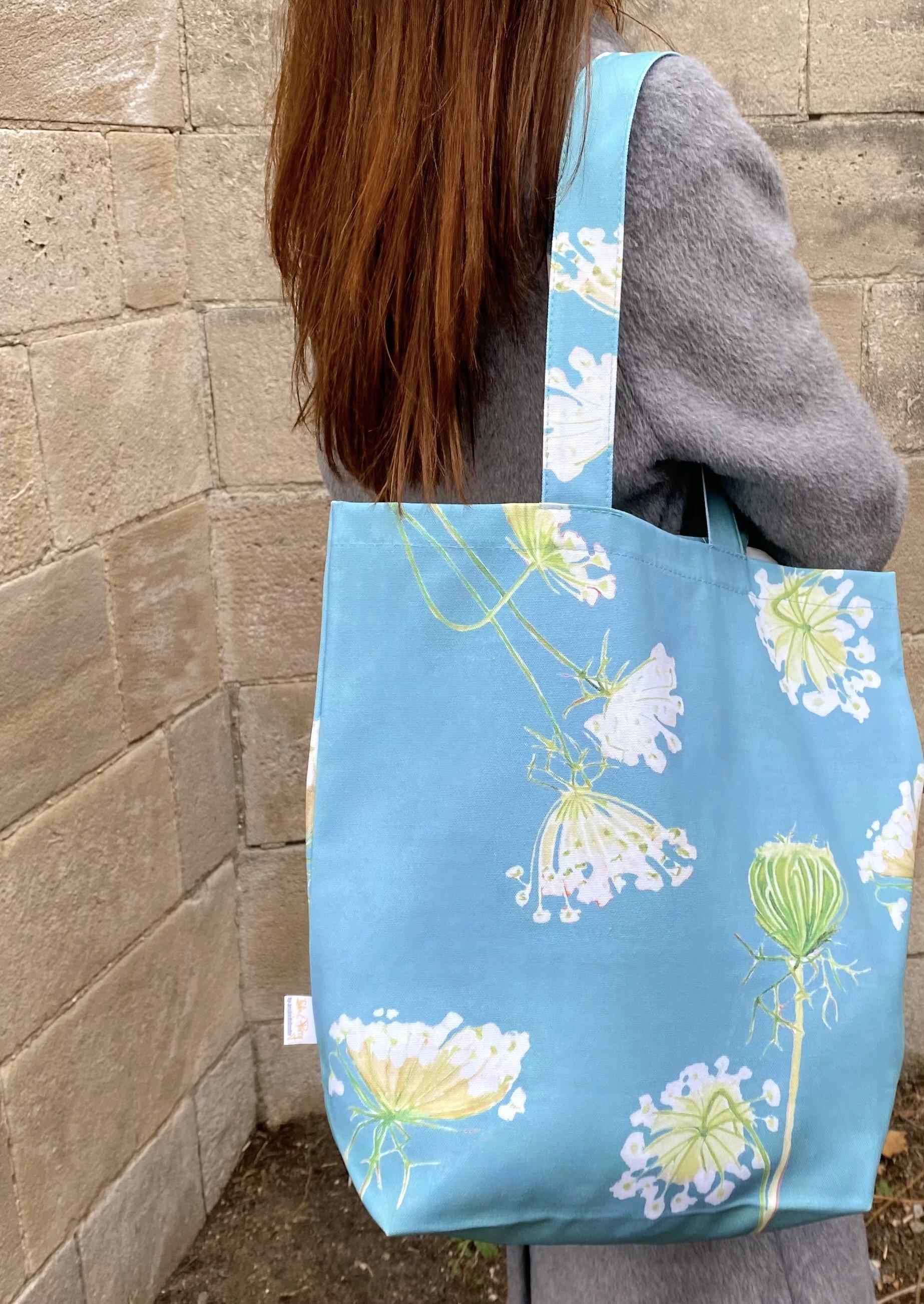 Tote Bag Queen Anne's Lace on Teal