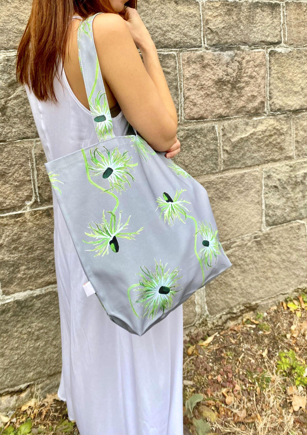 Thistle on Grey Cotton Canvas Tote Bag
