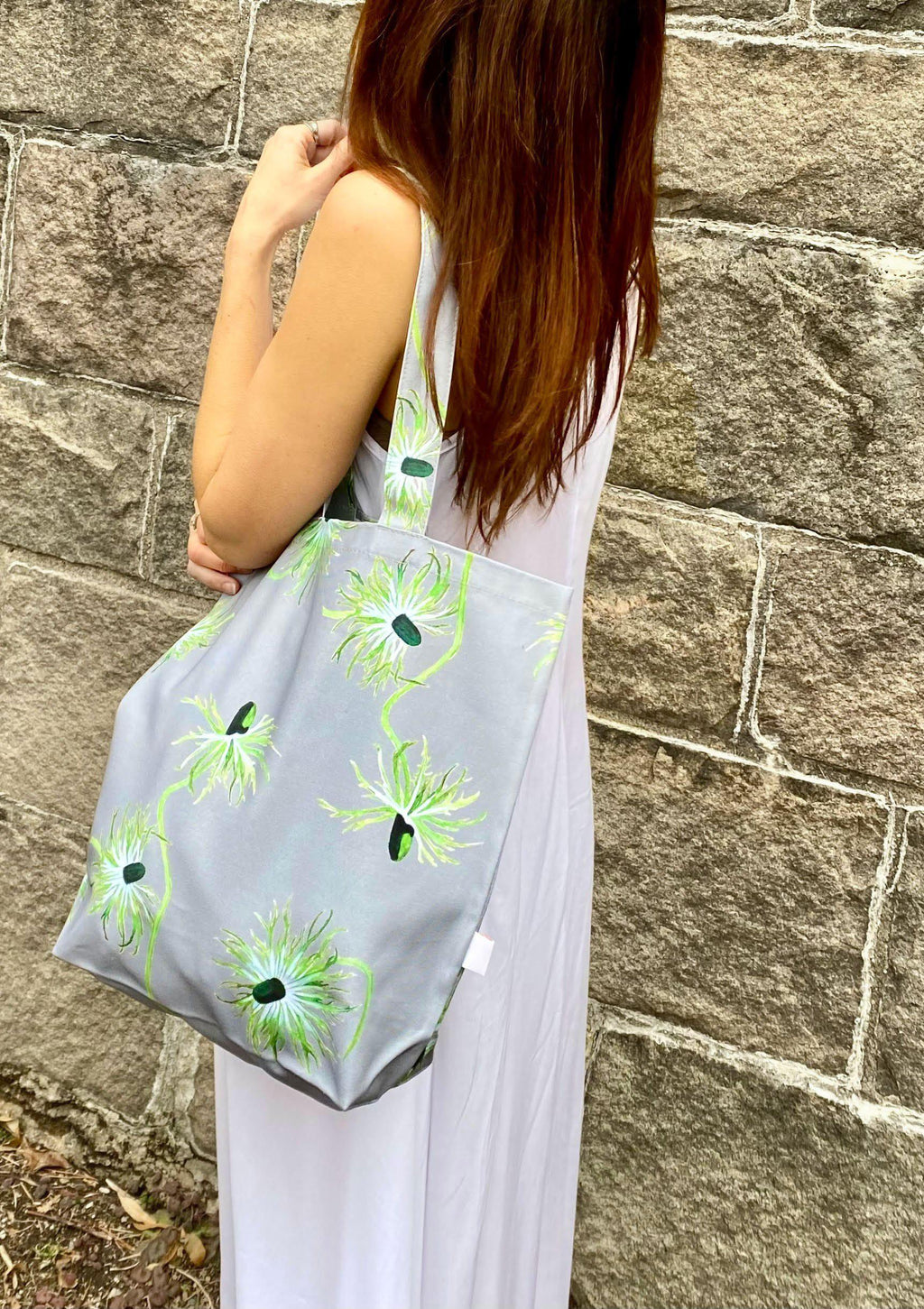 Thistle on Grey Cotton Canvas Tote Bag