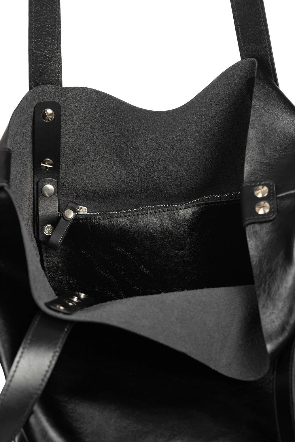 Leather Tote Bag with removable zip pocket - Black