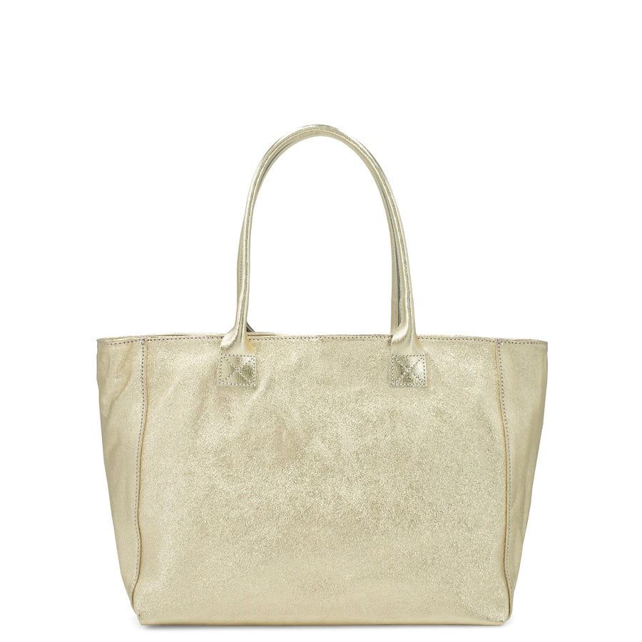 Gold Metallic Leather Tote – Elegant & Secure Luxury Bag by Sostter at brixbailey.com