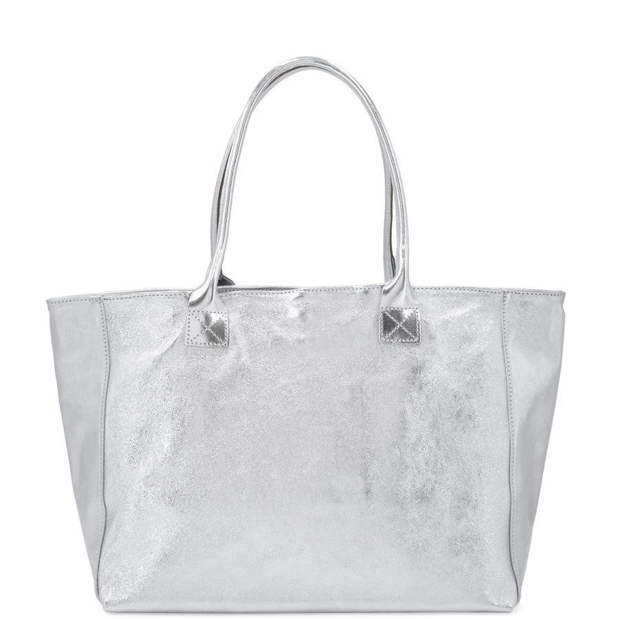 Silver Horizontal Zipped Leather Tote – Elegant & Practical by Sostter at brixbailey.com