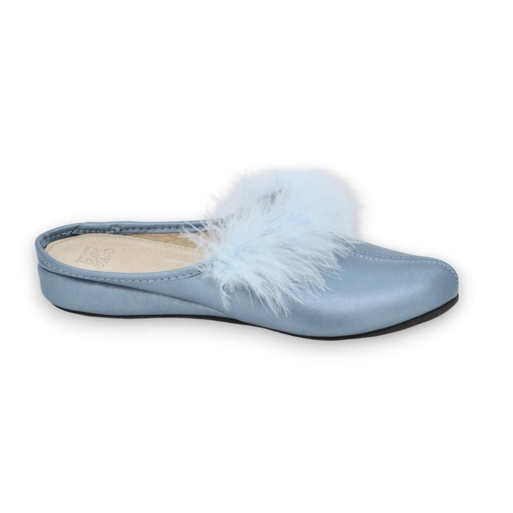 Trinity leather women’s slippers – Light blue