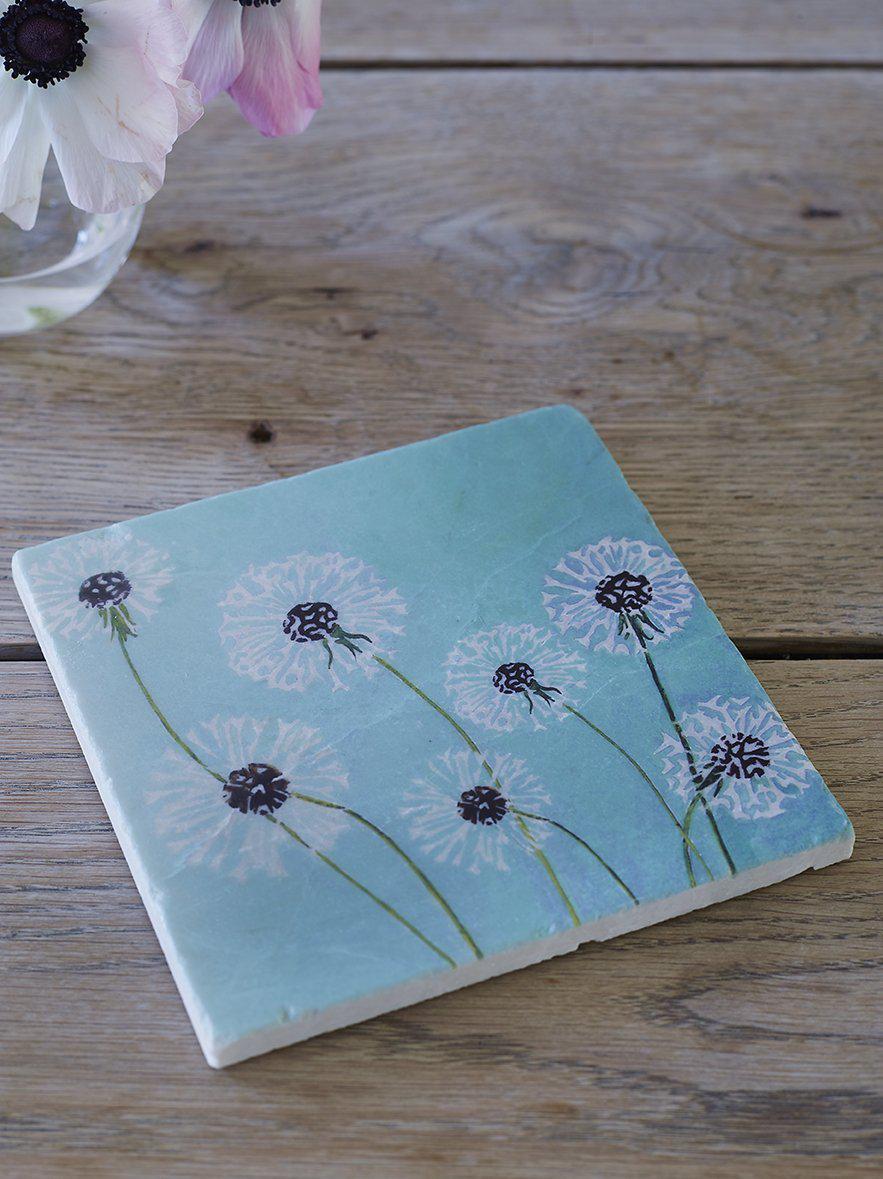 Aqua Dandelion Marble Trivet