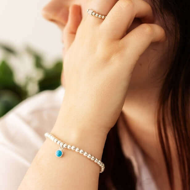 Turquoise December Birthstone Bracelet in Sterling Silver