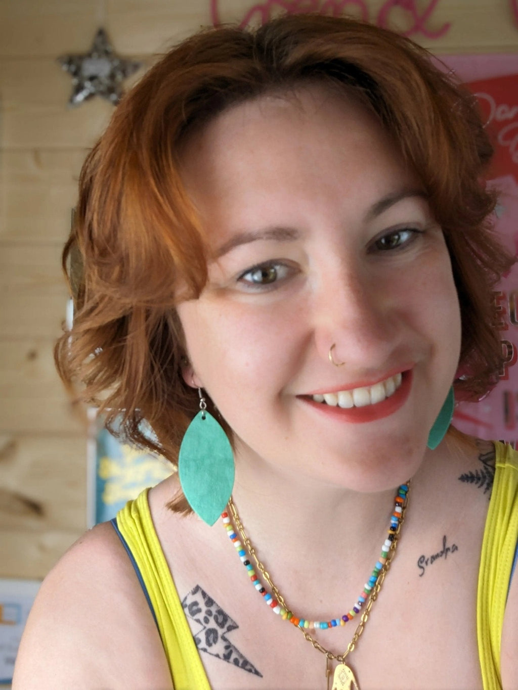 Turquoise plant paper leaf earrings