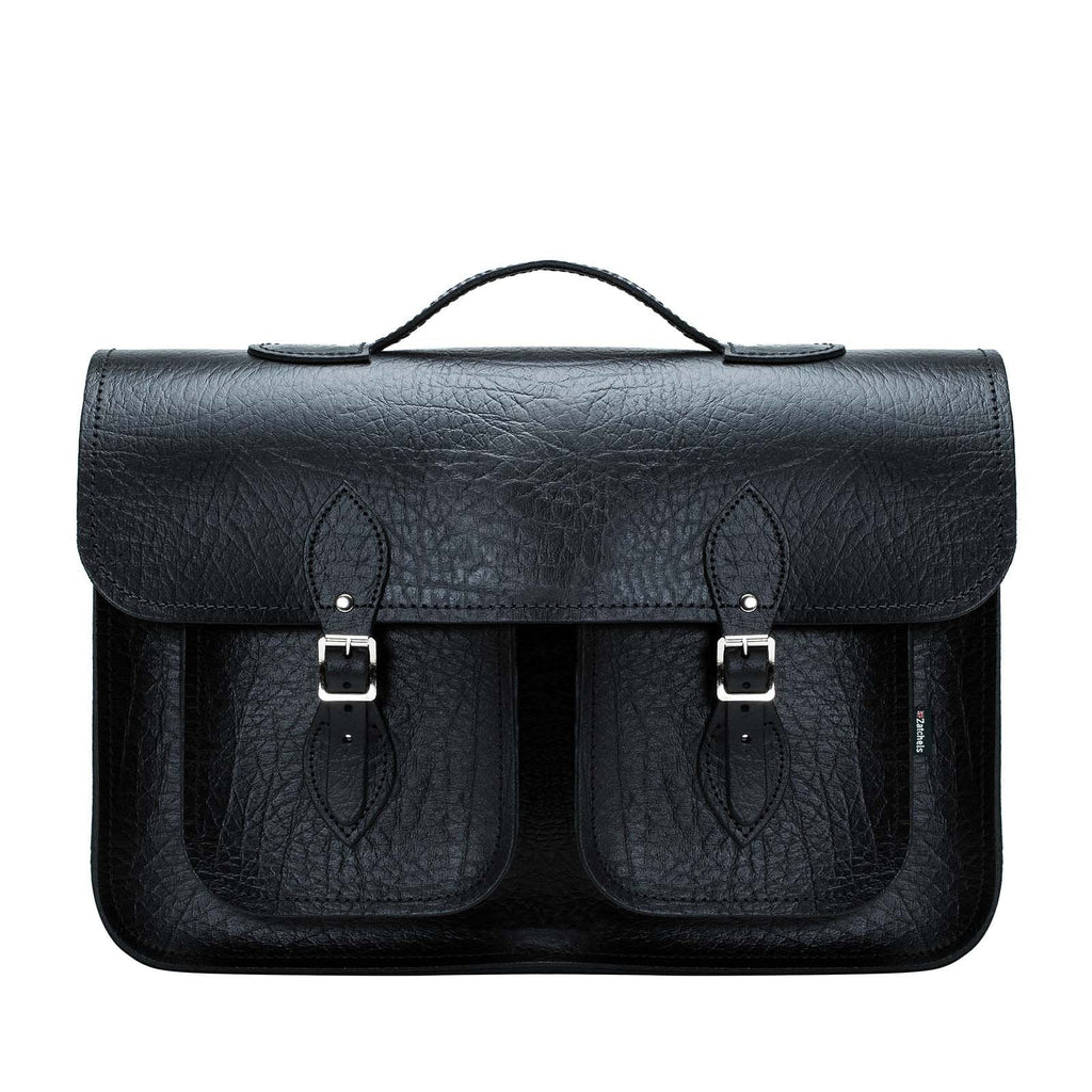 Twin Pocket Executive Handmade Leather Satchel - Black