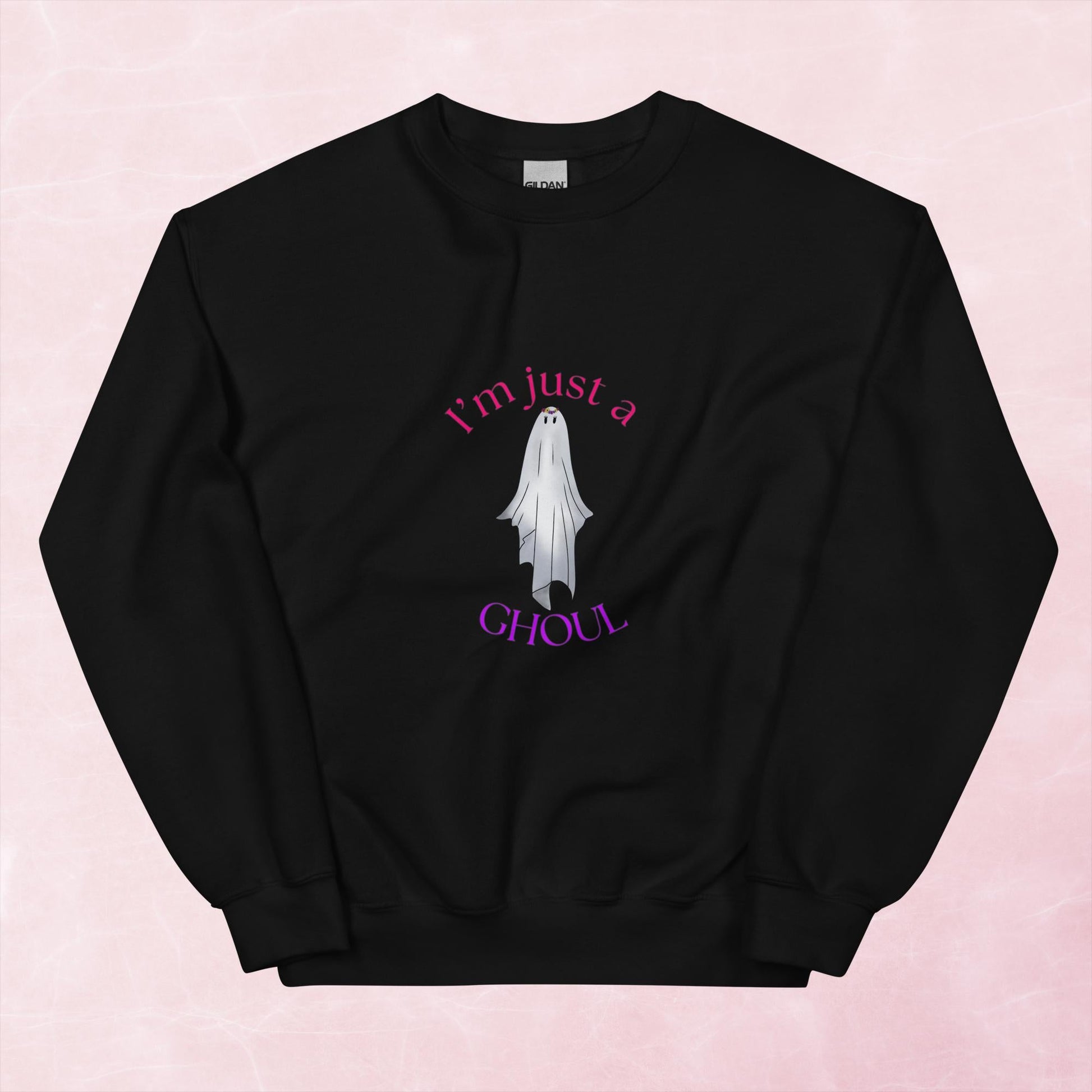 Cool spooky Halloween I'm just a ghoul ghost hand illustrated graphic unisex sweatshirt
