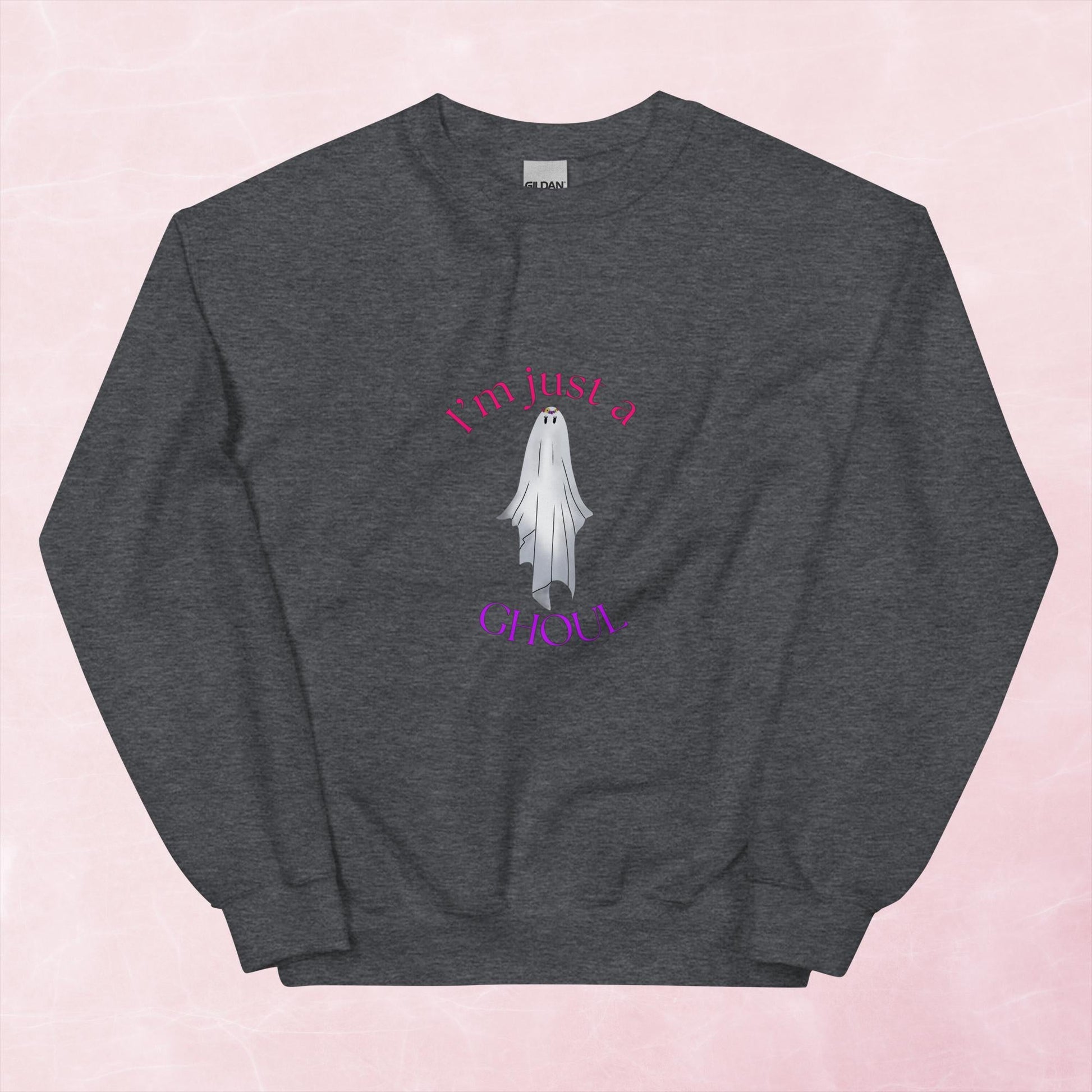 Cool spooky Halloween I'm just a ghoul ghost hand illustrated graphic unisex sweatshirt