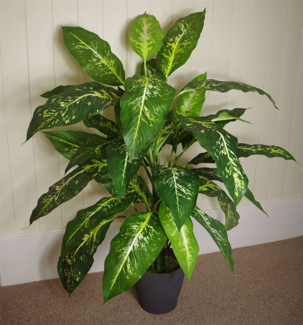 100cm Large Spotted Evergreen Artificial Plant with Copper Metal Planter