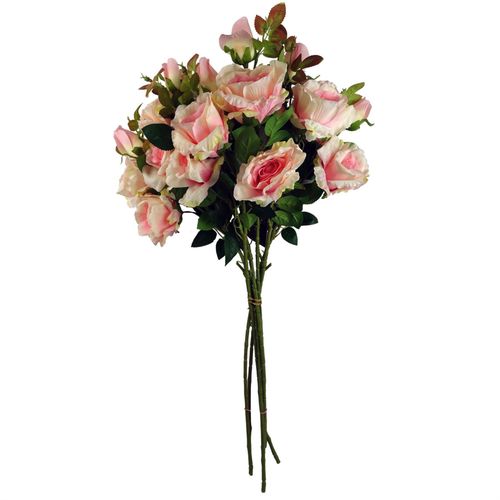 Pack of 6 Artificial Pink Rose Stems 80cm with 18 Flowers