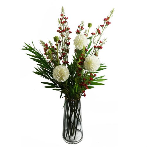 100cm Artificial Foliage Stem with Red Flowers