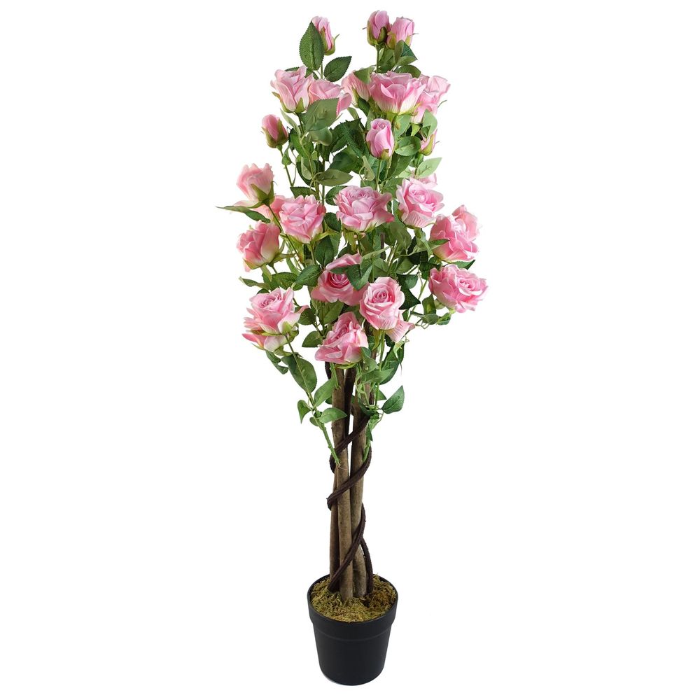 105cm Pink Rose Tree with Natural Wood Trunk