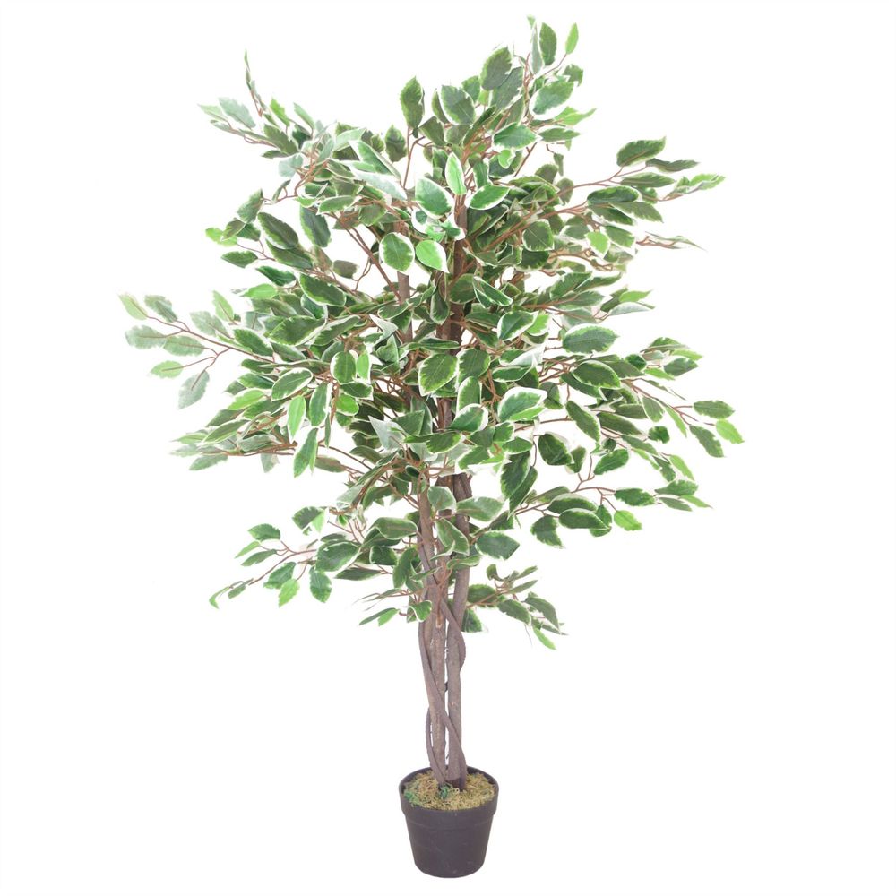 130cm Large Realistic White Edge Ficus Artificial Plant Tree