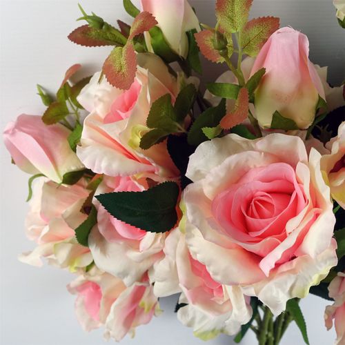 Pack of 6 Artificial Pink Rose Stems 80cm with 18 Flowers