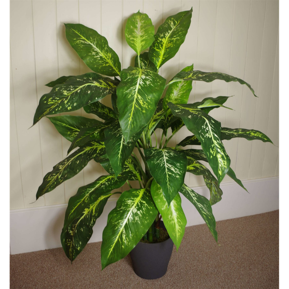 100cm Large Spotted Evergreen Artificial Plant with Silver Metal Planter