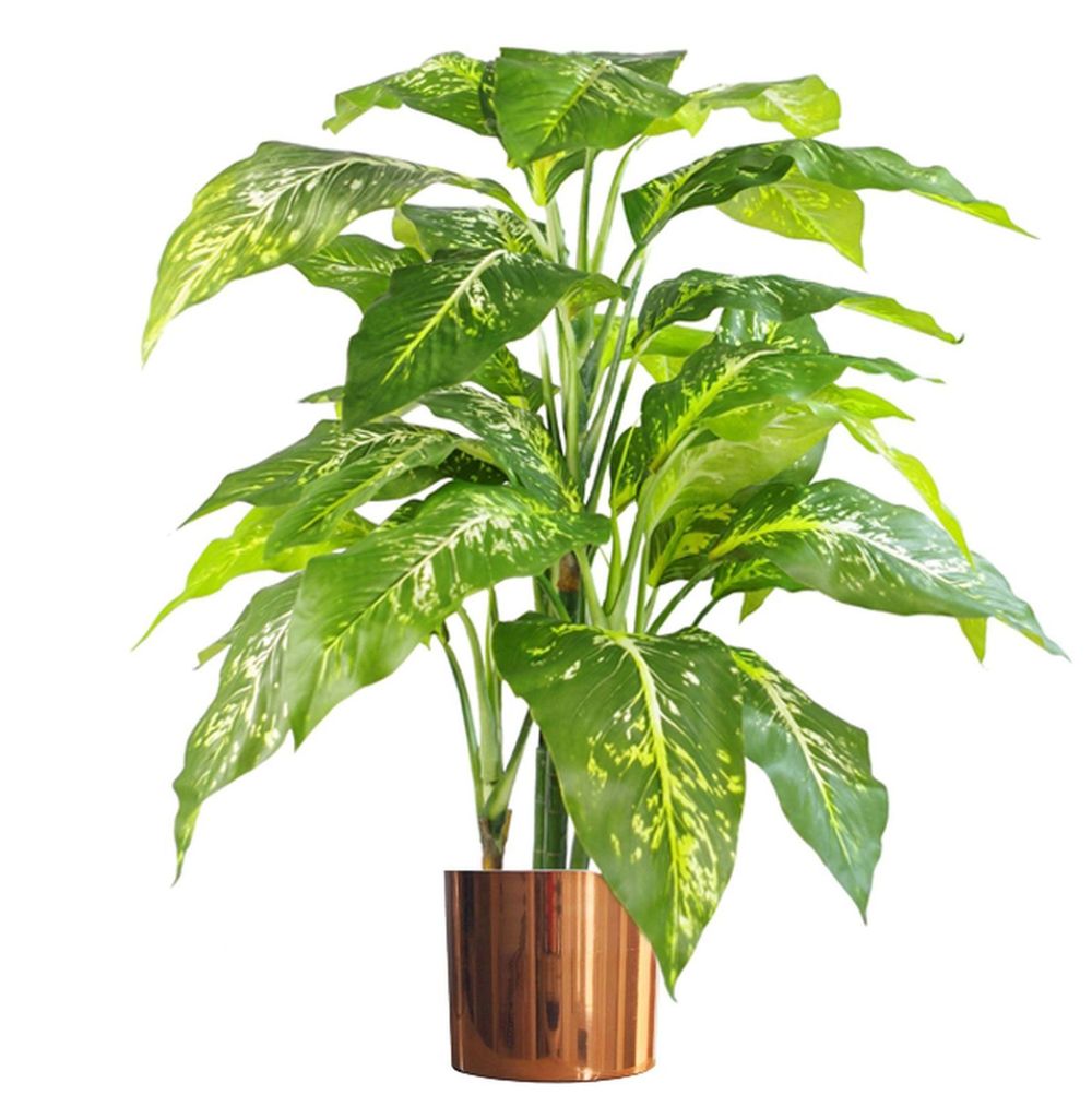 100cm Large Spotted Evergreen Artificial Plant with Copper Metal Planter