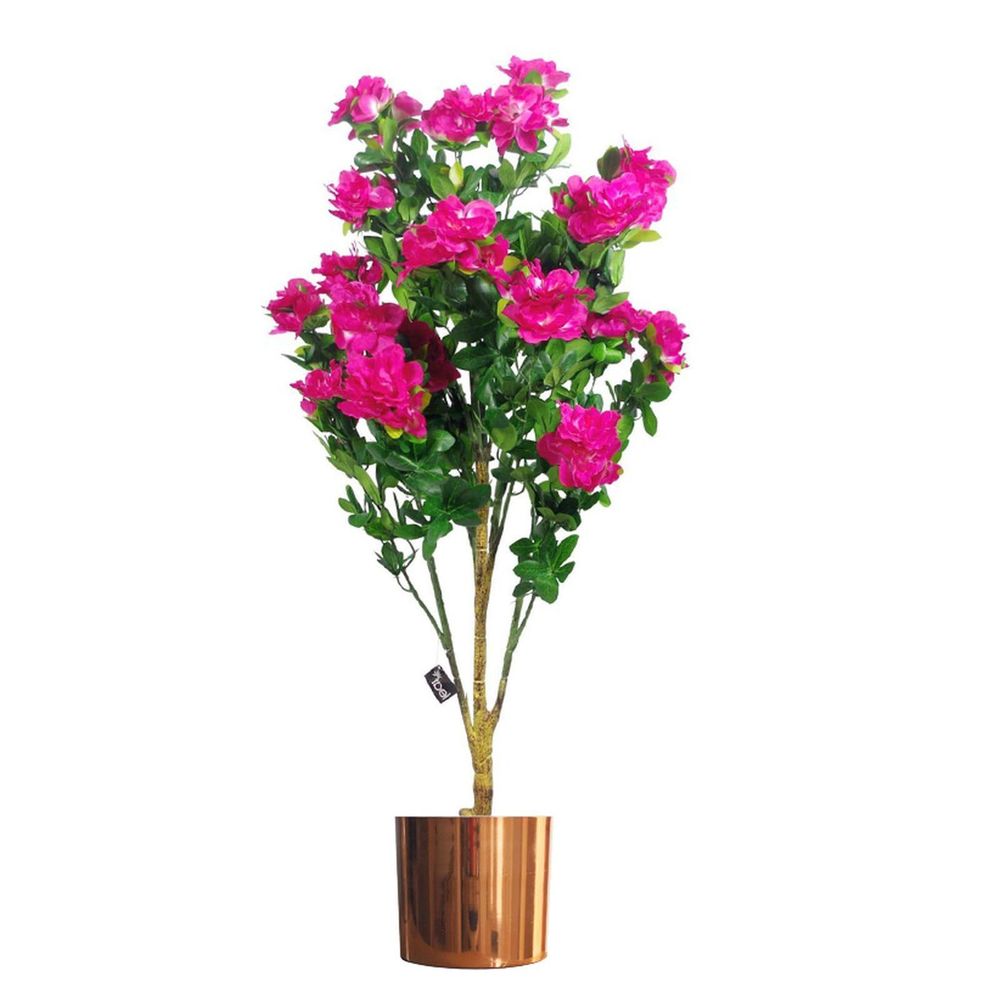 100cm Pink Artificial Azalea Potted Plant with Copper Metal Planter