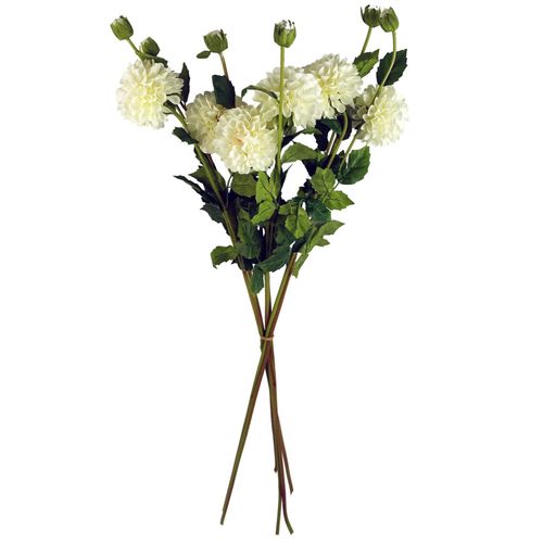Pack of 6 Artificial Dahlia Pompom Flower Stems in Cream 75cm