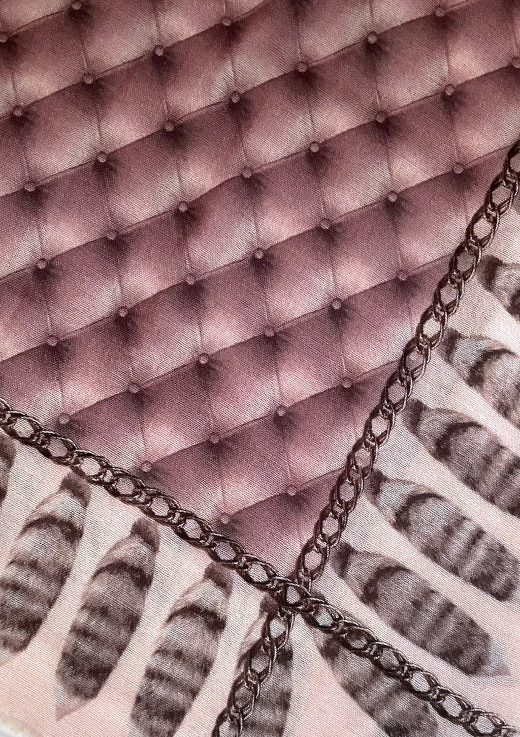 NEW VASSILISA Edition: 100% wool scarf - leather quilt print in rose colour, XL