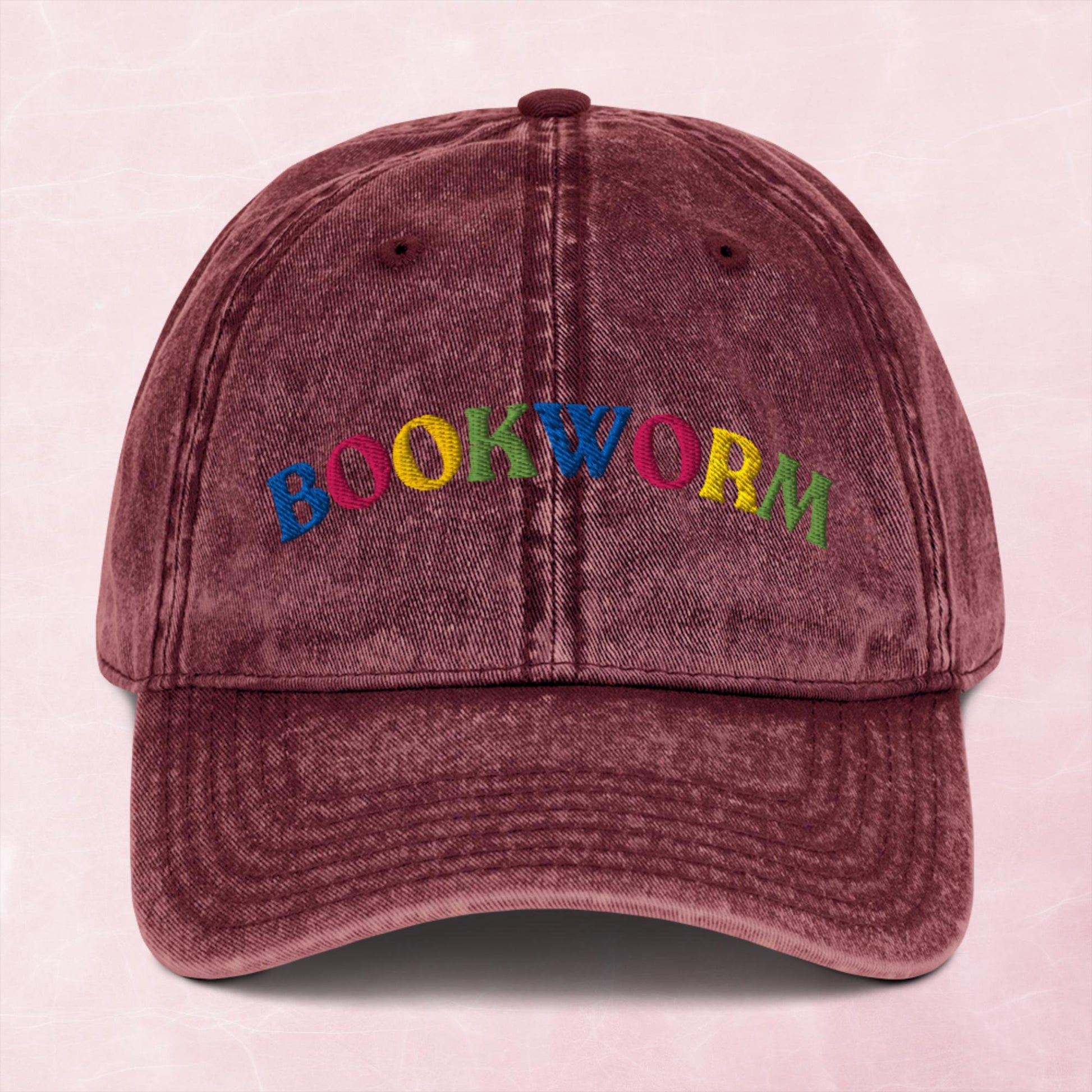Cool multi coloured book worm Vintage effect Cotton Twill unisex Cap